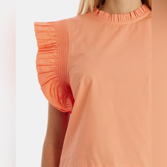 NWT ENGLISH FACTORY RUFFLES SLEEVE POPLIN BLOUSE - Picture 4 of 8